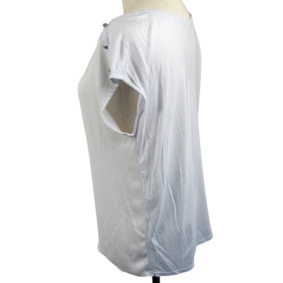 LOFT MP Mixed Media Blouse Top Stud Shoulder Cap Sleeve Workwear Lightweight GUC - Picture 2 of 9